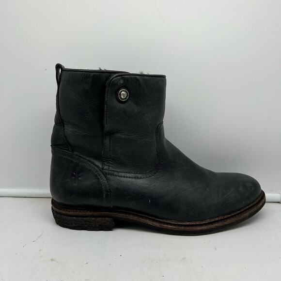 Frye Boots Womens 8 Black Leather Shearling Lined Bootie - Picture 1 of 11